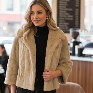 Vintage Midcentury Hunecks Beaver Stroller Crop Sleeve Fur Coat S